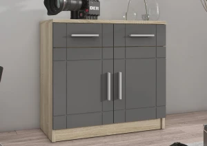 Nástěnná skříňka s displejem Paris GR01 se 2 komodami 3D 2S a 2D 2S Grafit/Sonoma dub s LED