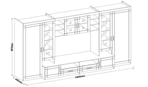 Nástěnná skříňka s displejem Paris GR01 se 2 komodami 3D 2S a 2D 2S Grafit/Sonoma dub s LED