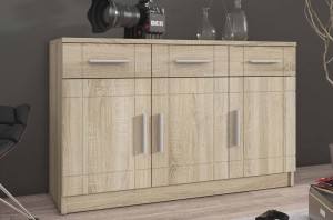 Nástěnná skříňka s vitrínou Paris SO01 se 2 komodami 3D 2S a 2D 2S Sonoma dub s LED