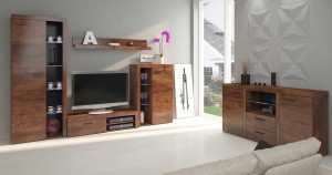 Nástěnná skříňka Rumba DL01 s komodou DL20 2D 2S Dub Lefkas s LED