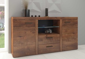 Nástěnná skříňka Rumba DL01 s komodou DL20 2D 2S Dub Lefkas s LED