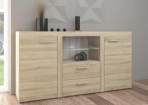 Knihovna Rumba SO01 s komodou SO20 2D 2S dub Sonoma s LED