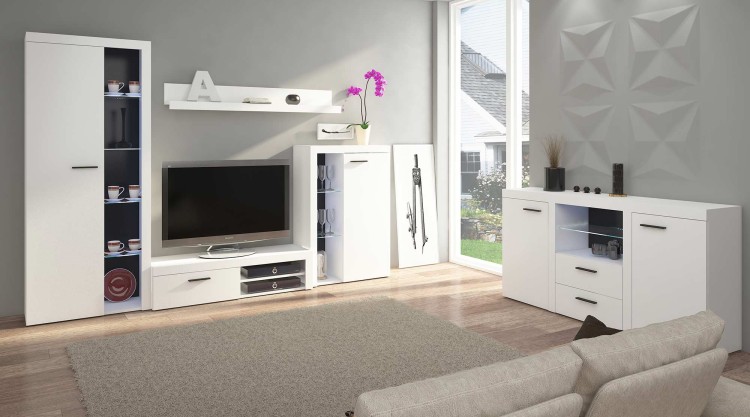 Nástěnná skříňka Rumba WH01 s komodou WH20 2D 2S Bílá s LED