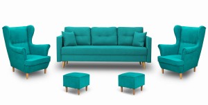 Skandinávská sedací souprava + 2 křesla s podnožkami Tyrkysová