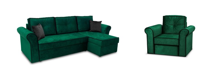 Rohová sedací souprava Trevor s křeslo Tmavě zelená
