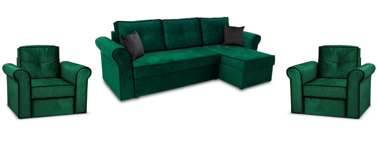 Rozkládací sedací souprava Trevor s 2x křesla Tmavě zelená