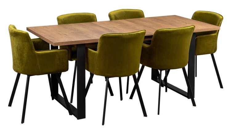 Loftový stůl se 6 židlemi Y051 Černý/Dub Lefkas