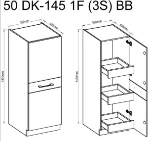 Sloupek kuchyňské linky se 3 zásuvkami VIGO 50 DK-145 1F 3S lesklá bílá/Lancelot