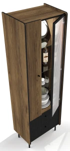 LED prosklená vitrína se zásuvkami Prestigo P3 1D1W2S Černý/Oak/San Sebastian