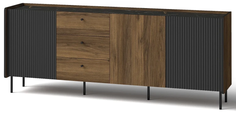 Komoda 200 cm Prestigo P6 3D3S Černý ořech/San Sebastian