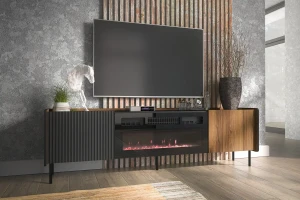 RTV 180 cm komoda s krbem Prestigo P17 Černý ořech/San Sebastian