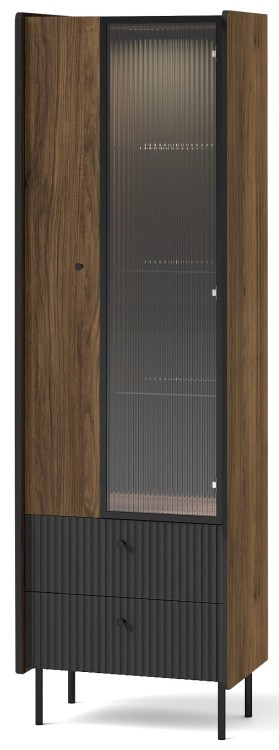 LED prosklená vitrína se zásuvkami Prestigo P3 1D1W2S Černý/Oak/San Sebastian