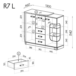 Levá boční komoda Romero R7L 1D1W3S1B Dub Canyon/Arusha