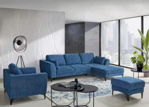 Levá rohová rozkládací pohovka s funkcí spaní s úložným boxem Imperia modrá