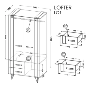 Šatní skříň 90 cm do ložnice Lofter LO1 Beton Dub Wotan