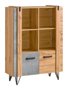 Otevřená knihovna do obývacího pokoje a ložnice se 2 dvířky 90 cm Lofter LO4 Betonový Millenium Oak Wotan