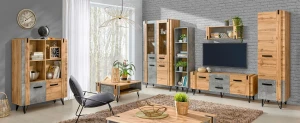 Otevřená knihovna do obývacího pokoje a ložnice se 2 dvířky 90 cm Lofter LO4 Betonový Millenium Oak Wotan