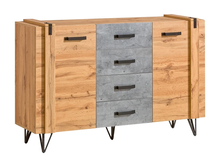 Komoda Lofter LO5 Betonový Millenium dub Wotan 135 cm do obývacího pokoje a ložnice