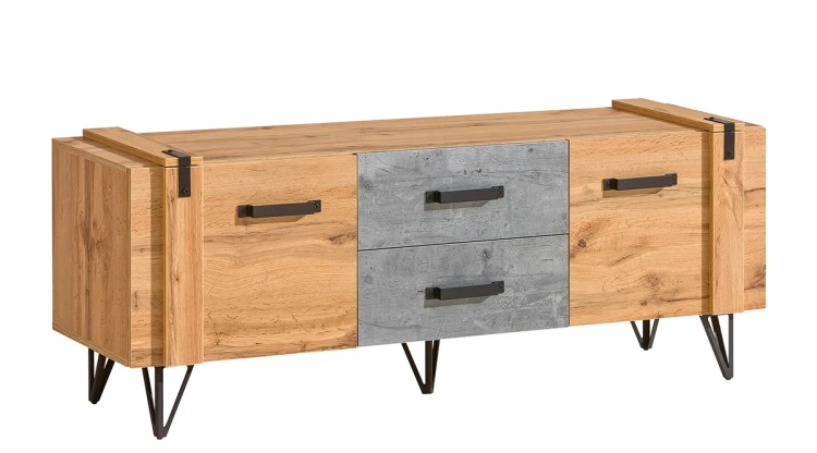RTV skříňka do obývacího pokoje 135 cm Lofter LO7 Betonový Millenium Oak Wotan