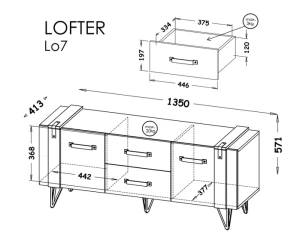 RTV skříňka do obývacího pokoje 135 cm Lofter LO7 Betonový Millenium Oak Wotan