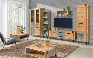 RTV skříňka do obývacího pokoje 135 cm Lofter LO7 Betonový Millenium Oak Wotan
