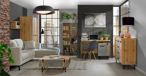 Počítačový stůl se skříní 120 cm Lofter LO9 Betonový Millenium Oak Wotan