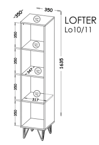 Otevřená knihovna do obývacího pokoje a ložnice 35 cm Lofter LO10 Dub Wotan