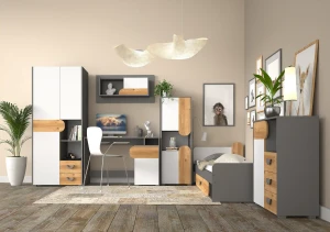 Šatní skříň do pokoje pro mládež Carini CA1 Nash Dub/bílá briliant/grafit