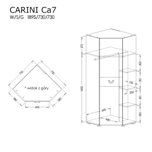 Rohová skříň do pokoje pro mládež Carini CA7 Dub Nash/bílá Brilliant/Grafit
