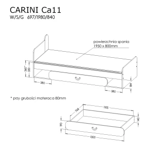 Postel pro mládež Carini 80x190 CA11 Nash Dub/bílá Brilliant/Grafit