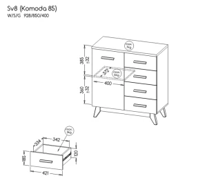 Komoda do obývacího pokoje 80 cm Sven SV8 Nash dub/Andersen borovice