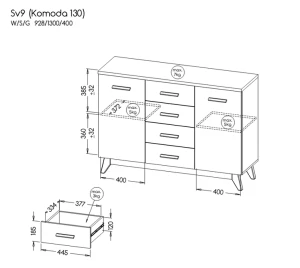 Komoda do obývacího pokoje 130 cm Sven SV9 Nash Dub/Andersen Borovice
