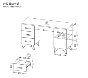 Psací stůl do ložnice 140 cm Sven SV12 Nash dub/Andersen borovice