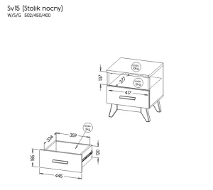Noční stolek do ložnice 45 cm Sven SV15 Nash Dub/Andersen Borovice