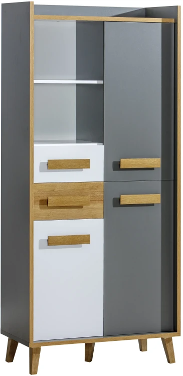 Šatní skříň s knihovnou 90 cm do pokoje pro mládež Verso W3 Dub Riveria/bílá/antracitová