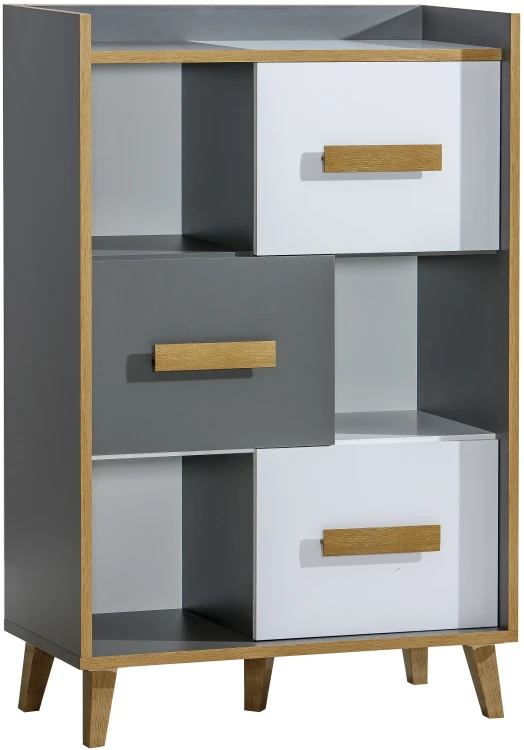 Regál se zásuvkami 90 cm do pokoje pro mládež Verso W5 Dub Riveria/bílá/antracit