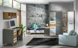 Psací stůl 120 cm pro nábytek pro mládež W8 Riveria dub/bílá/antracit