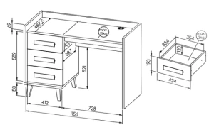Psací stůl 120 cm pro nábytek pro mládež W8 Riveria dub/bílá/antracit