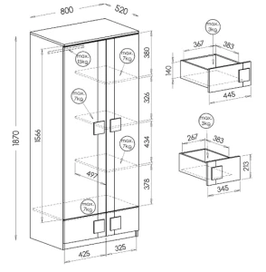 Šatní skříň 80 cm Gumi G1 Bílá/Antracitová