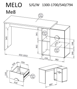 Počítačový stůl Melo ME8 Cashmere Dub Artisan