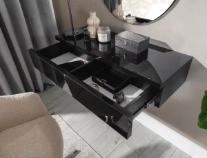 Toaletní stolek se zrcadlem do ložnice Navene NV-01/NV-02 Černý mat/černý lesk