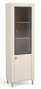 Vitrína do obývacího pokoje s LED Mossa MO3 Kašmír/dub whisky