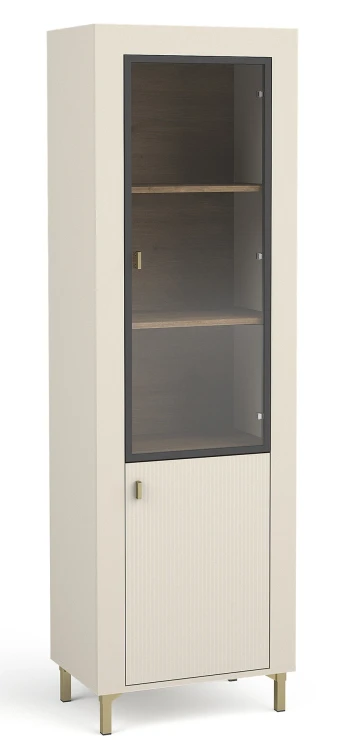 Vitrína do obývacího pokoje s LED Mossa MO3 Kašmír/dub whisky