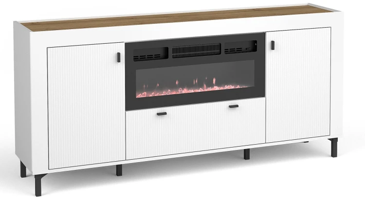 Komoda do obývacího pokoje Mossa MO7 s krbem Bílý/dub whisky