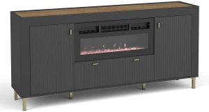 Komoda do obývacího pokoje Mossa MO7 s krbem Černá/dub whisky 