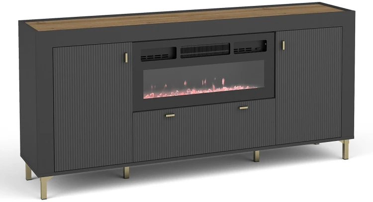 Komoda do obývacího pokoje Mossa MO7 s krbem Černá/dub whisky 