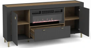 Komoda do obývacího pokoje Mossa MO7 s krbem Černá/dub whisky 