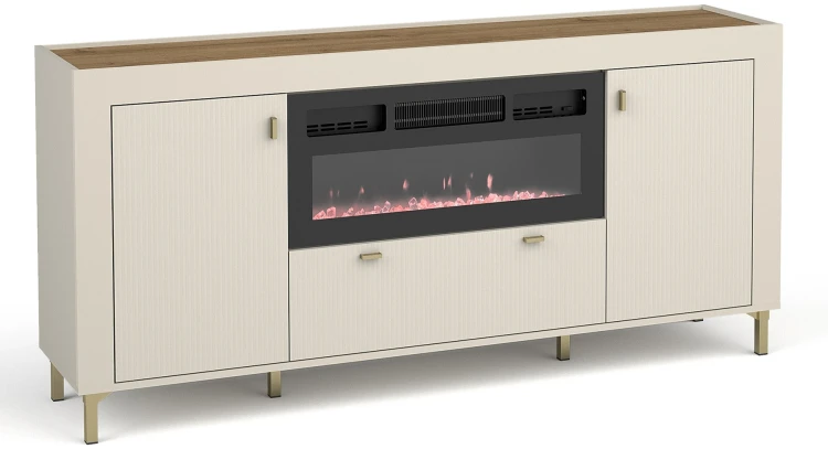 Komoda do obývacího pokoje Mossa MO7 s krbem kašmír/dub whisky