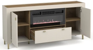 Komoda do obývacího pokoje Mossa MO7 s krbem kašmír/dub whisky