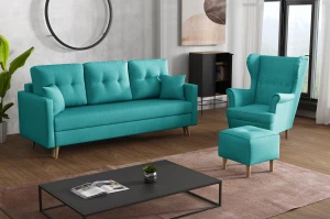 Skandinávská sedací souprava + 2 křesla s podnožkami Tyrkysová